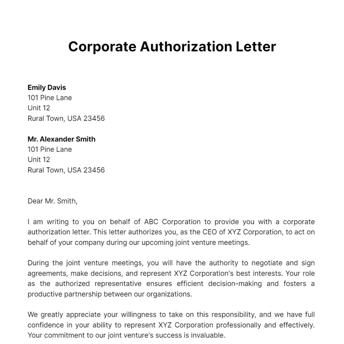 corporate authorization letter Template