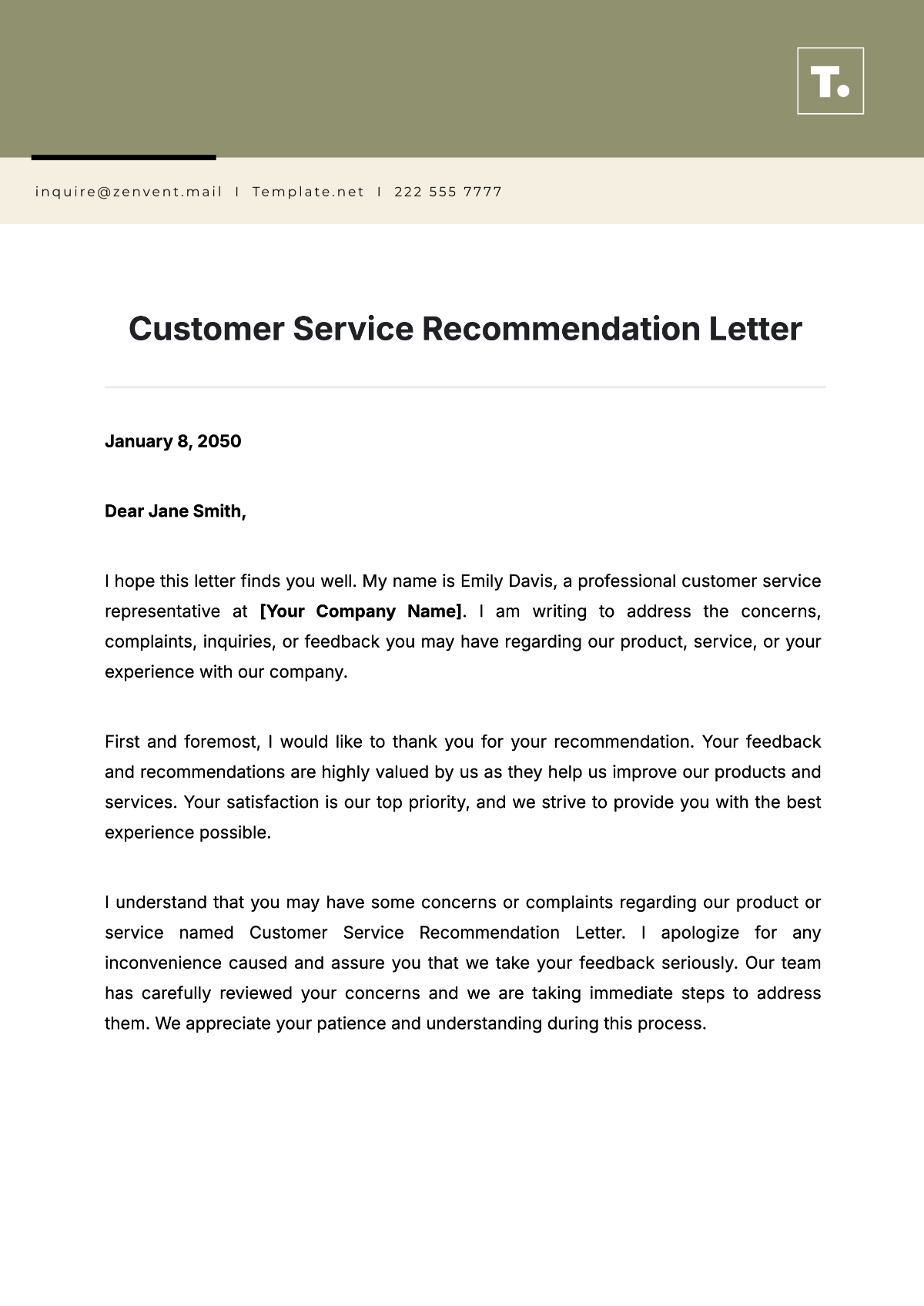 Customer Service Recommendation Letter Template - Edit Online & Download