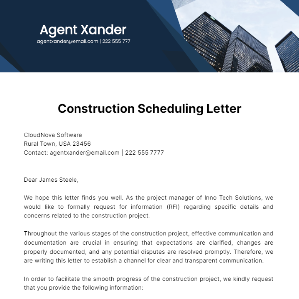 Construction Scheduling Letter Template