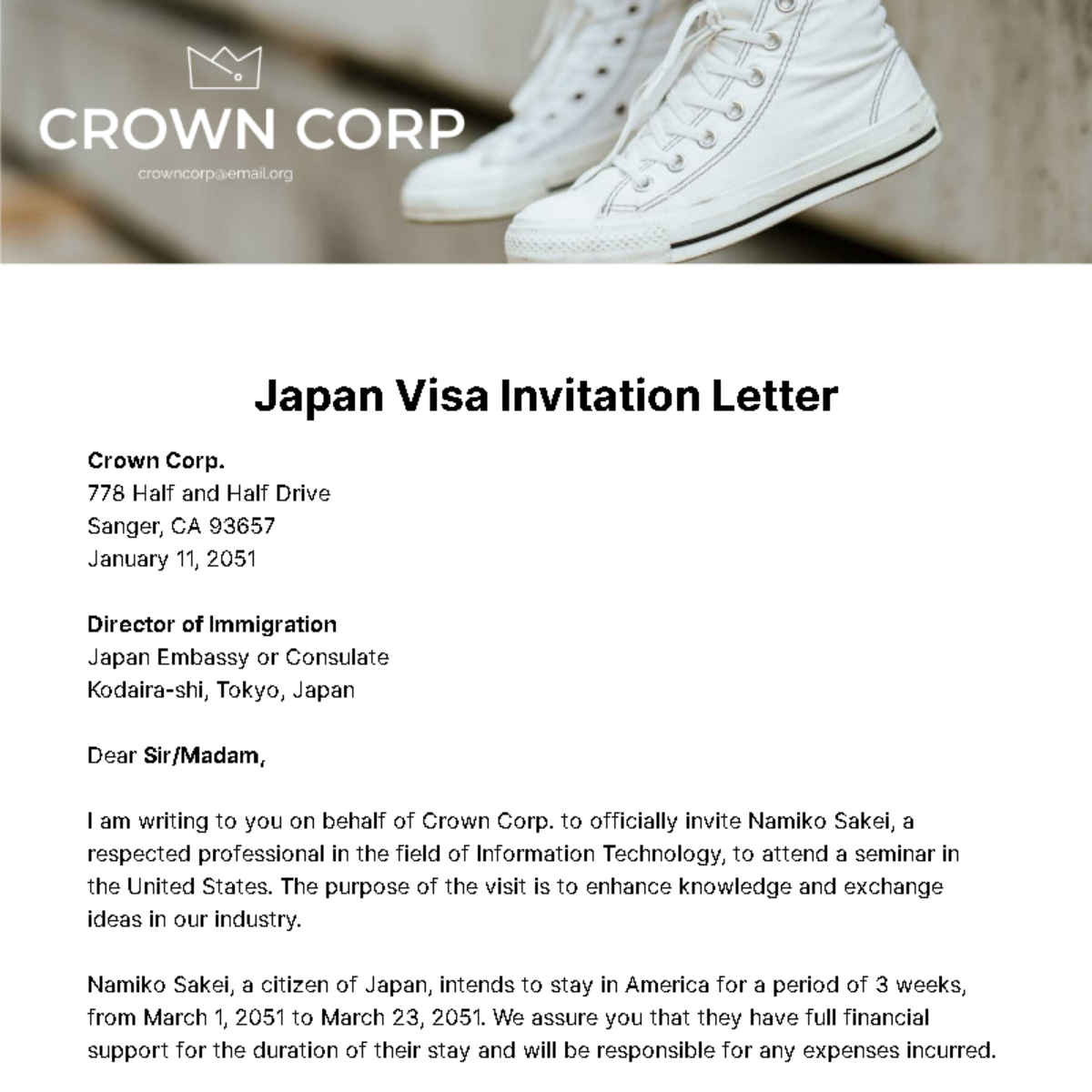 Japan Visa Invitation Letter Template