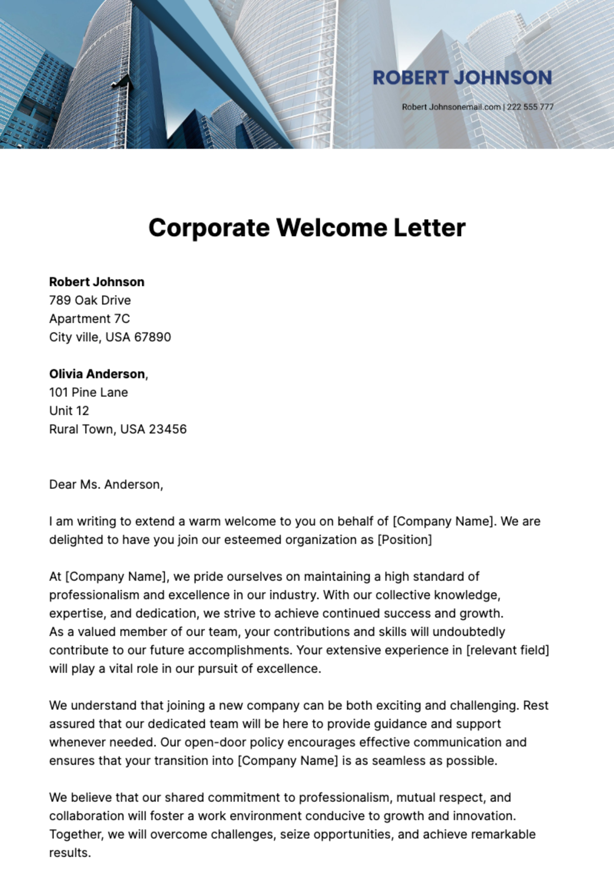 Corporate Welcome Letter Template