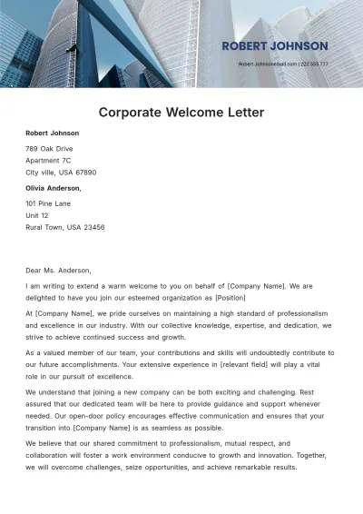 Free Corporate Welcome Letter Template to Edit Online