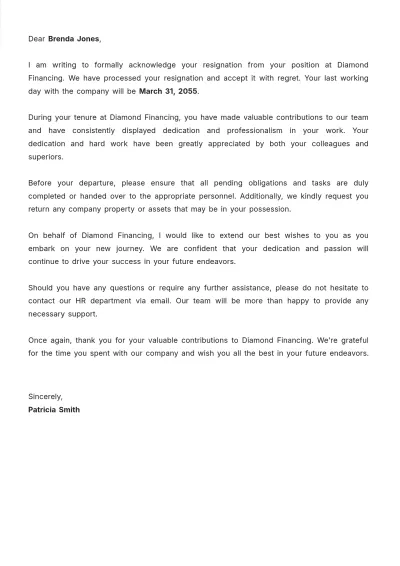 Free Job Relieving Letter Template to Edit Online