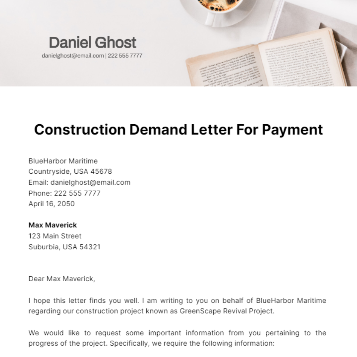 Free Construction Demand Letter For Payment Template