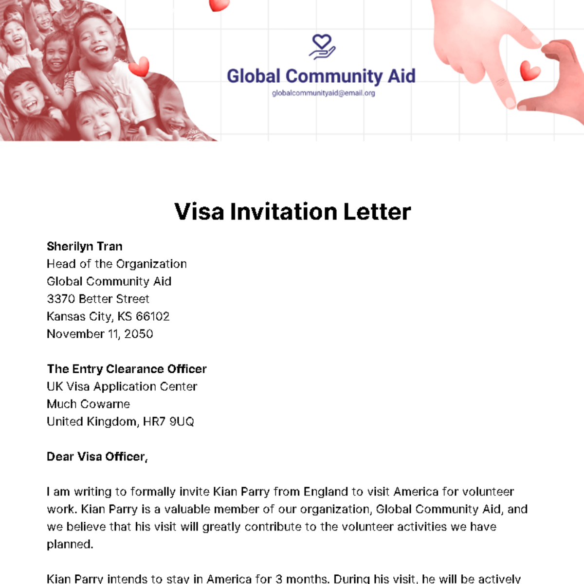 UK Visa Invitation Letter Template