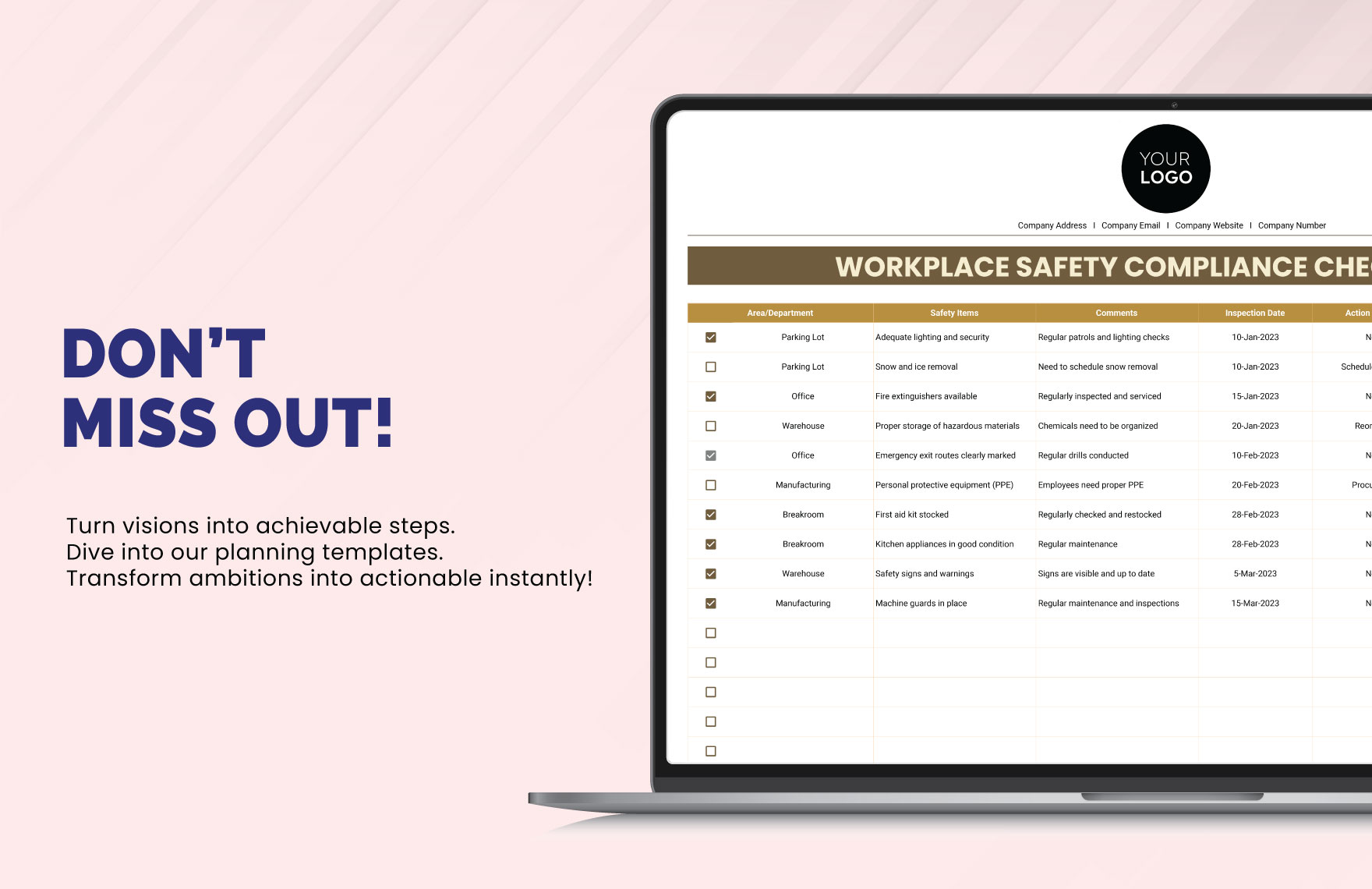 Workplace Safety Compliance Checklist HR Template