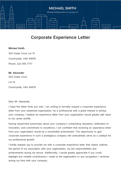 Free Corporate Experience Letter Template to Edit Online