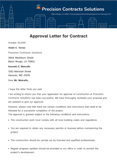 Free Approval Letter for Contract  Template to Edit Online