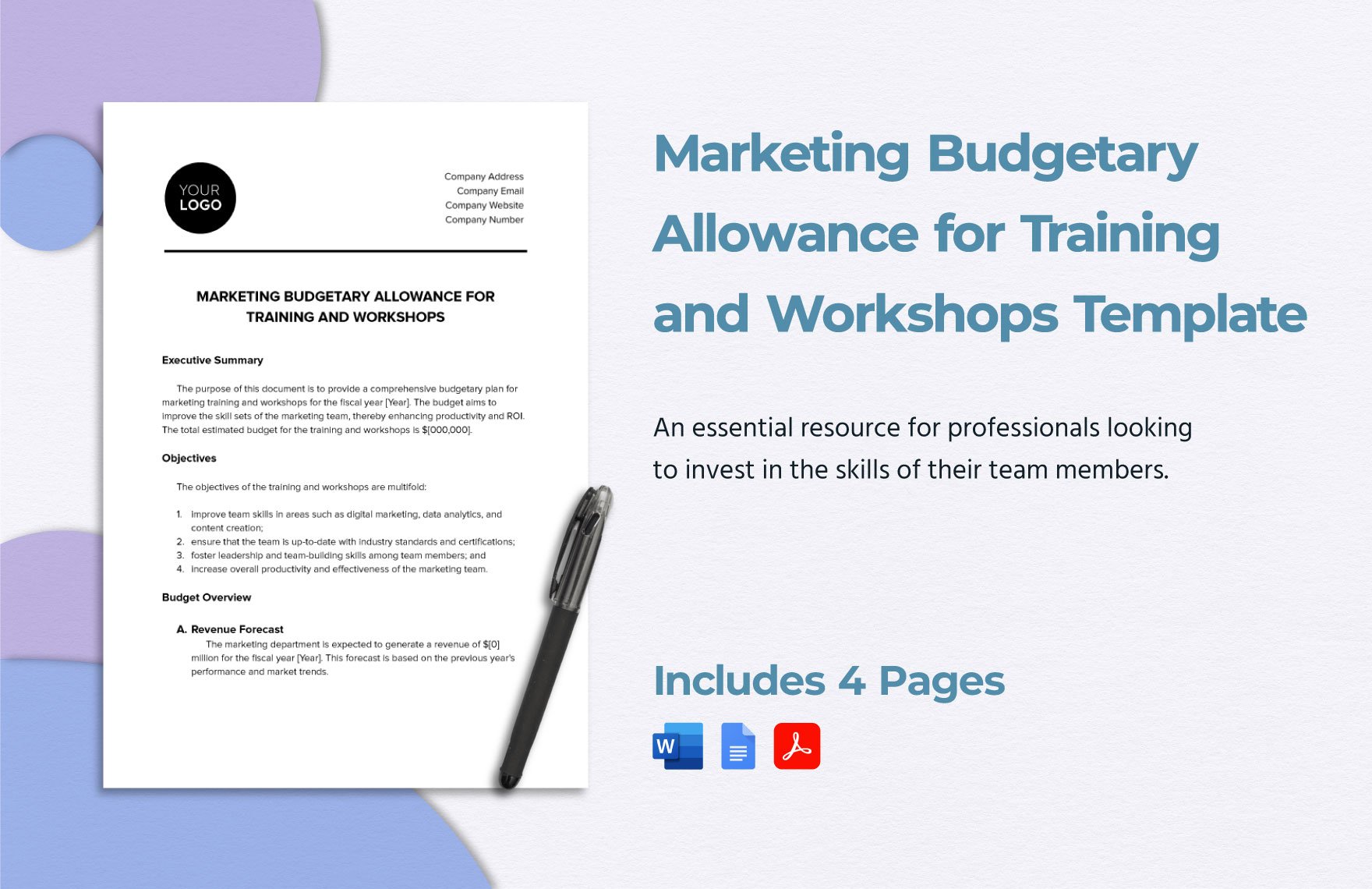 Marketing Budgetary Allowance for Training and Workshops Template