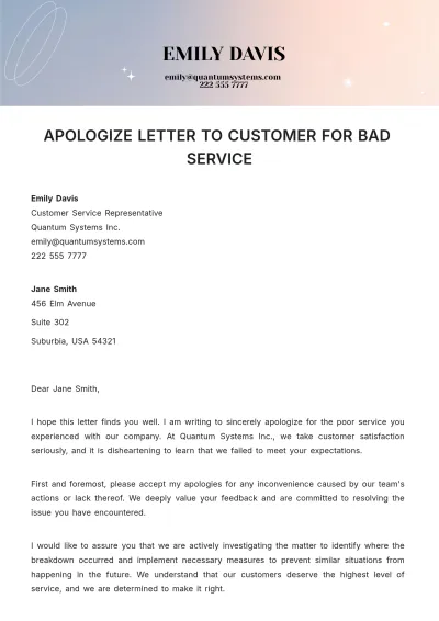 Free Apologize Letter To Customer For Bad Service Template to Edit Online