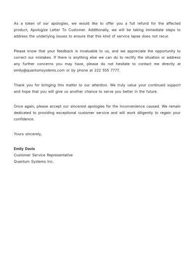 Free Apologize Letter To Customer For Bad Service Template to Edit Online