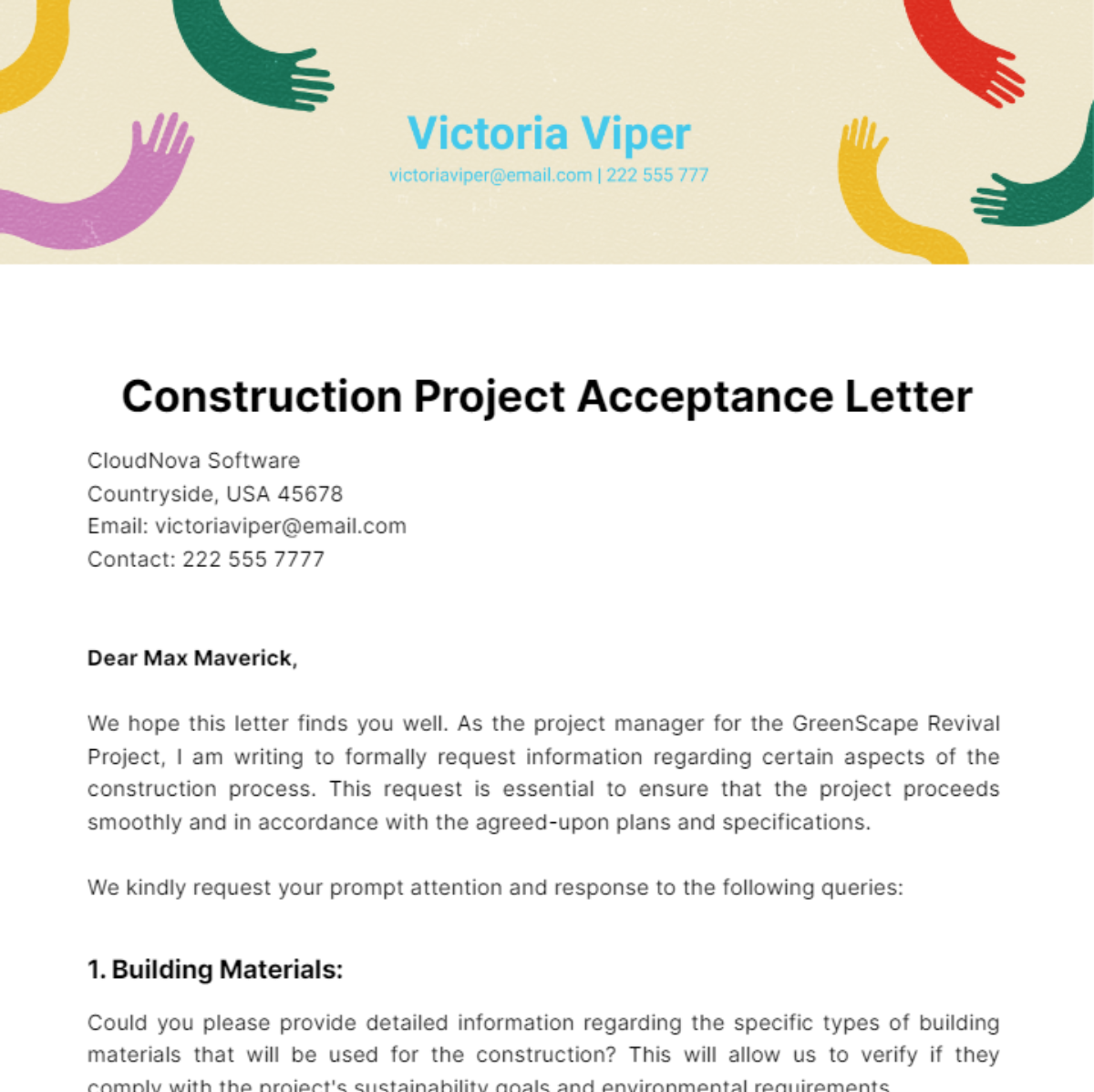 Free Construction Project Acceptance Letter Template