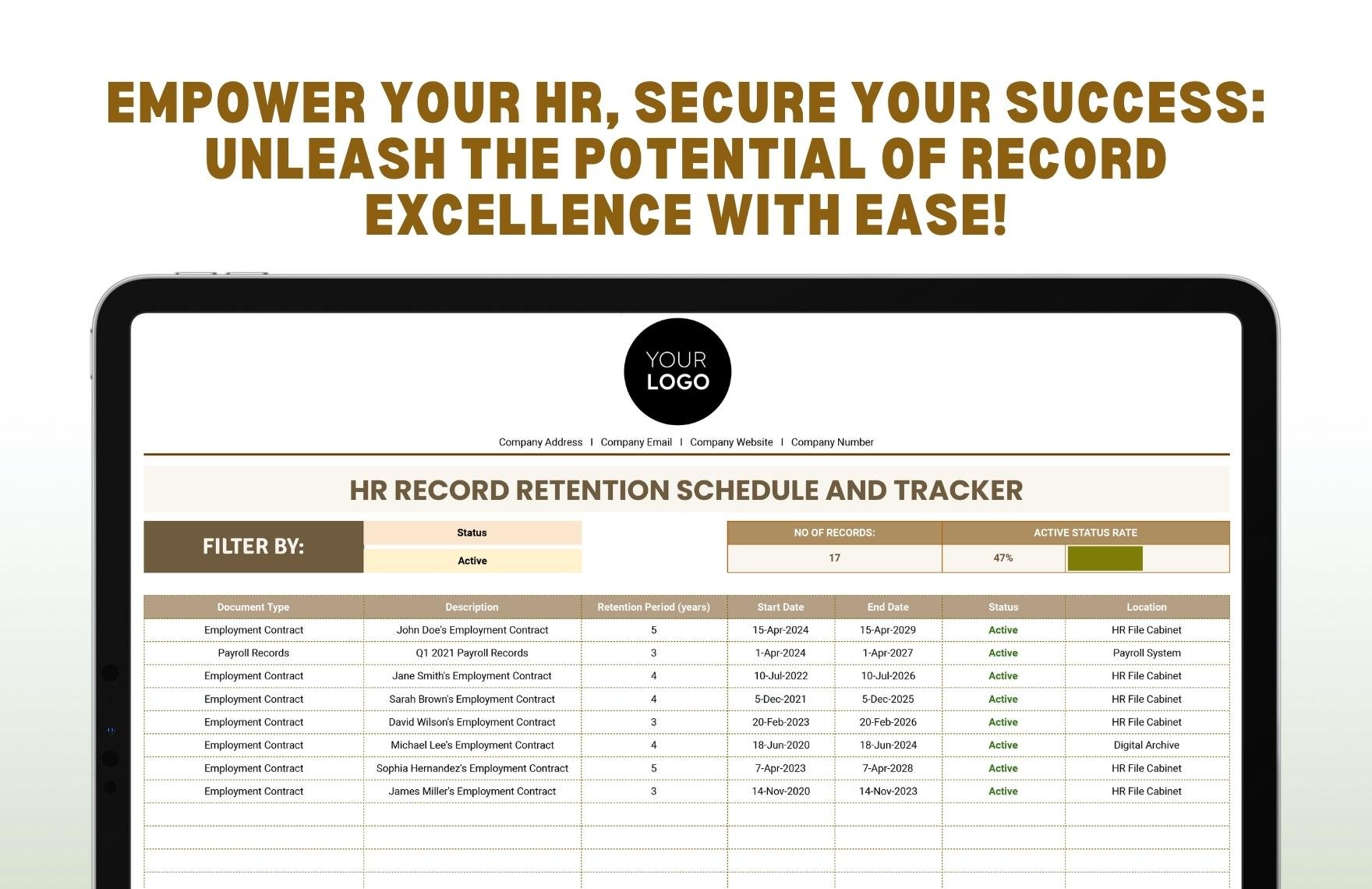 HR Record Retention Schedule and Tracker Template