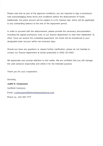 Free Approval Letter for Cash Advance  Template to Edit Online