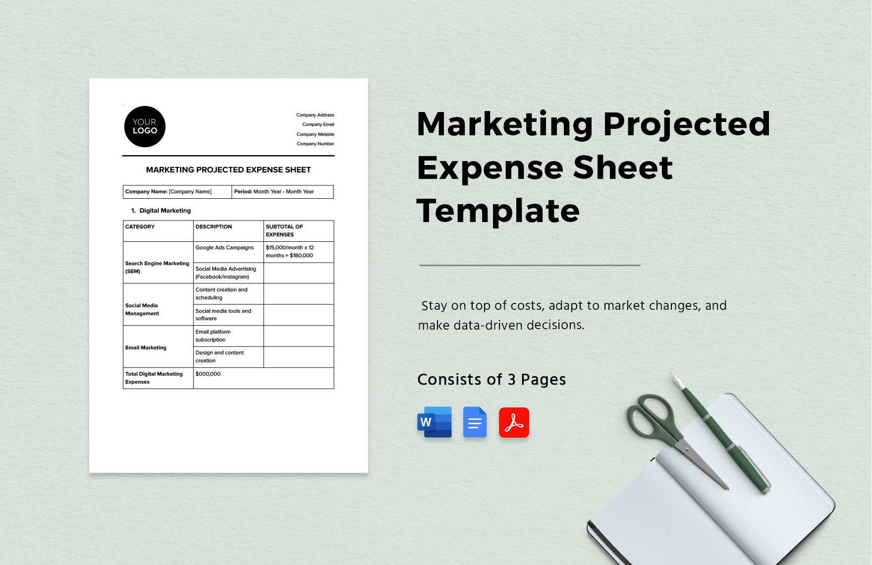 Marketing Projected Expense Sheet Template