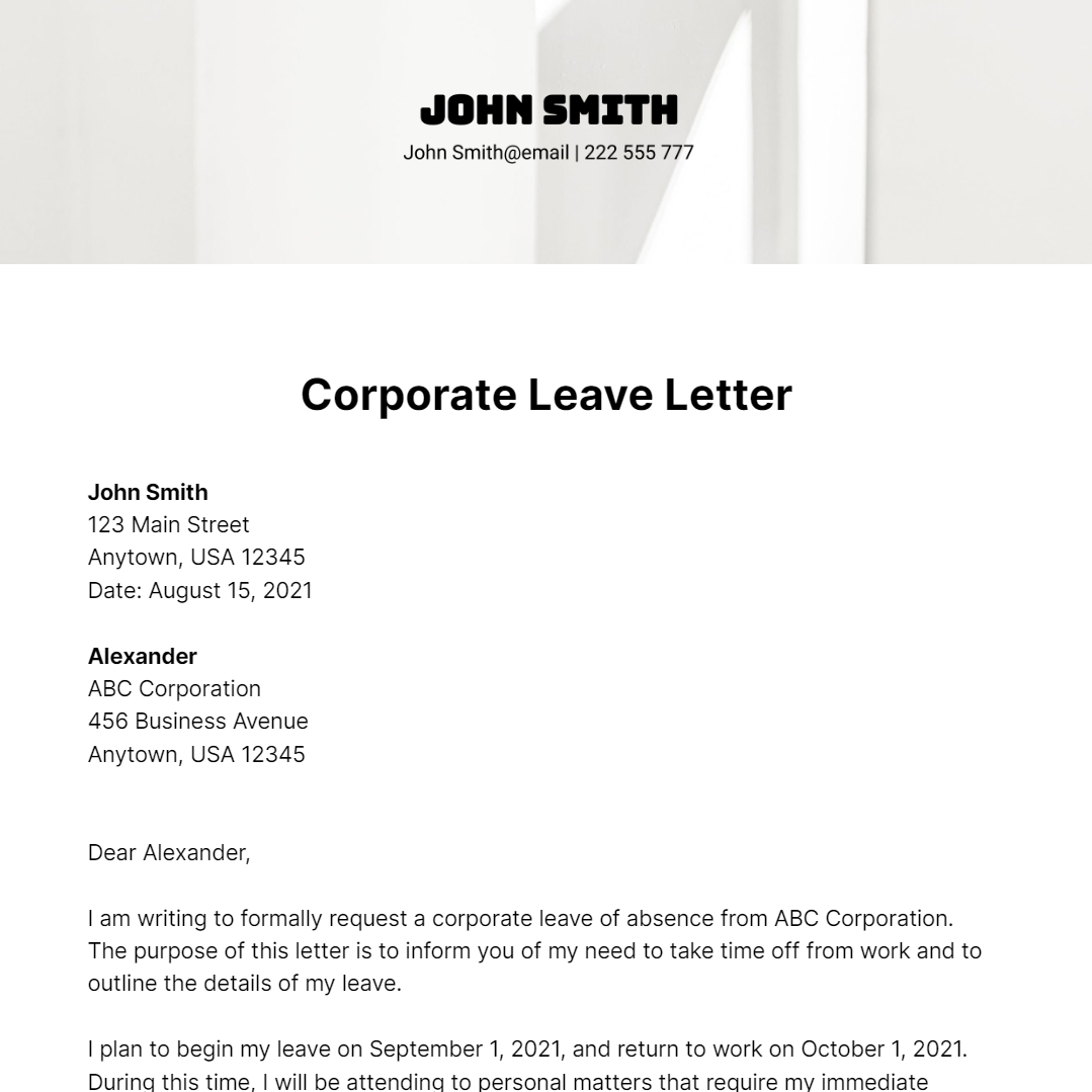 Corporate Leave Letter Template