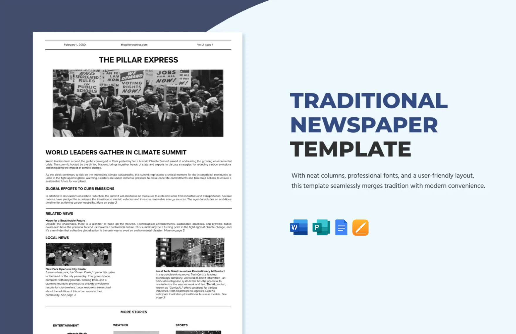 Traditional Newspaper Template in Word, Google Docs, Apple Pages, Publisher