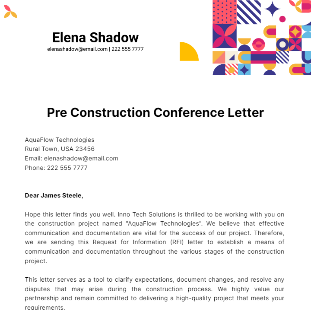 Pre Construction Conference Letter Template