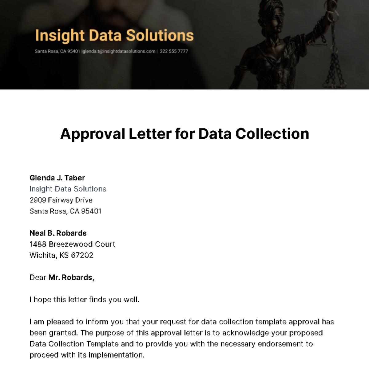 Free Approval Letter for Data Collection  Template