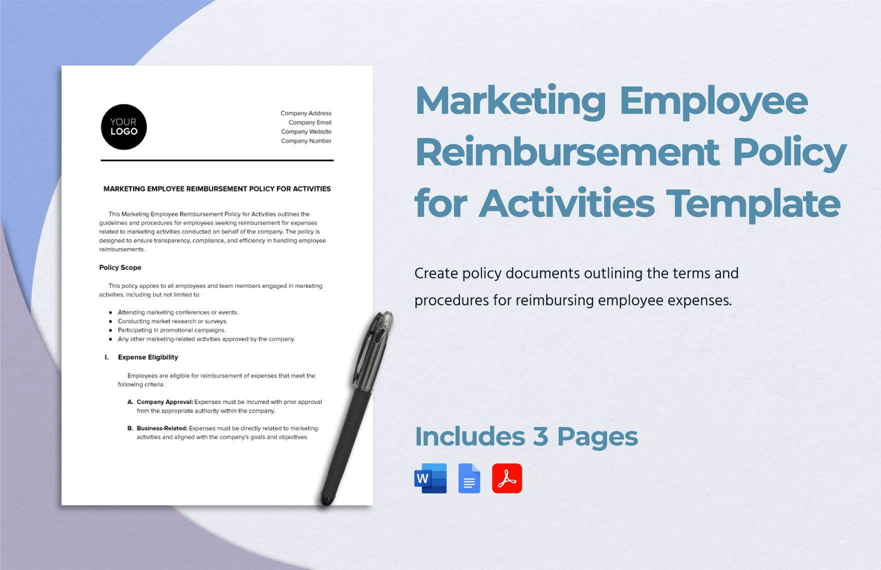 Marketing Employee Reimbursement Policy for Activities Template