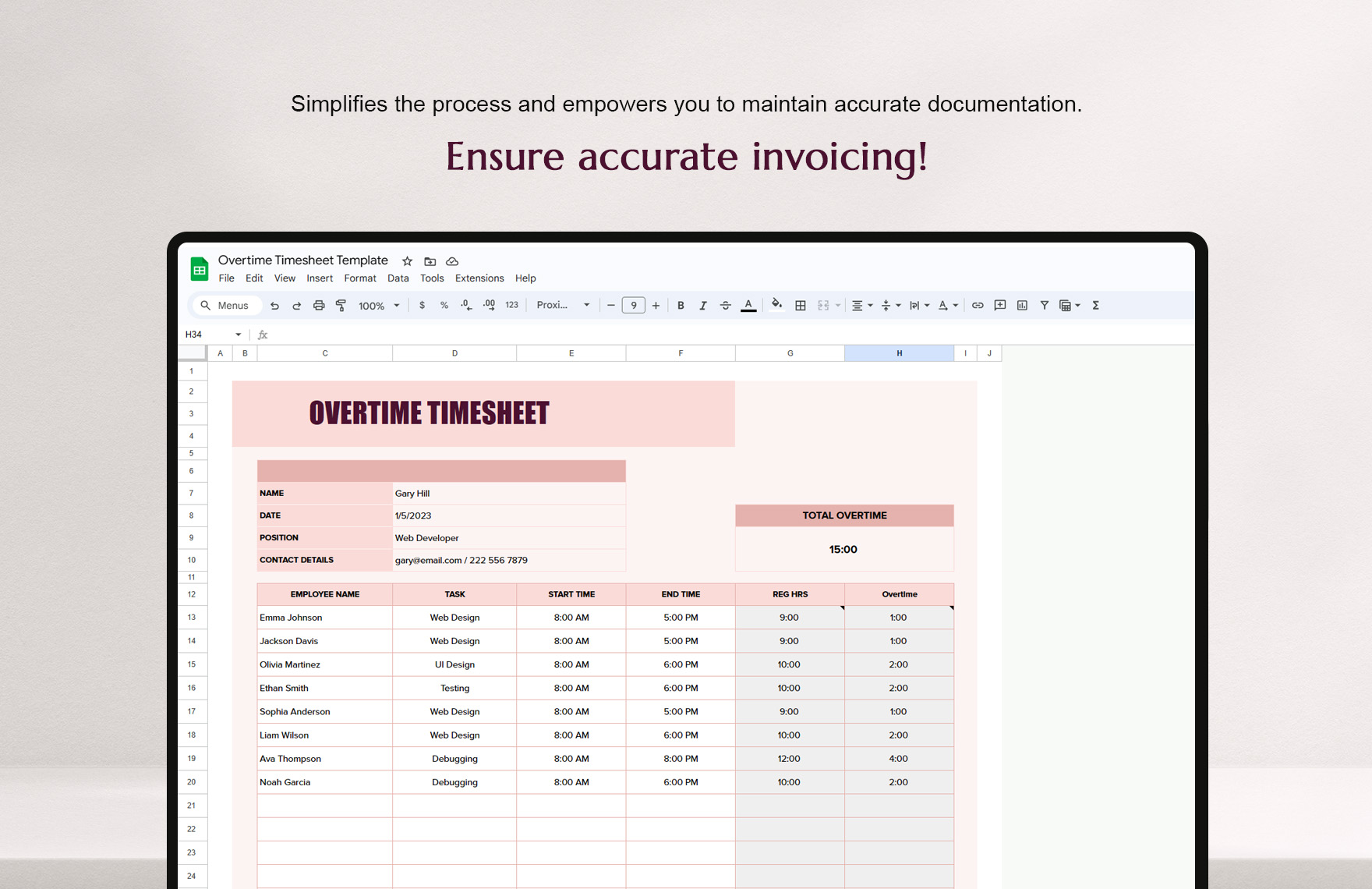 Overtime Timesheet Template in Excel, Google Sheets Download