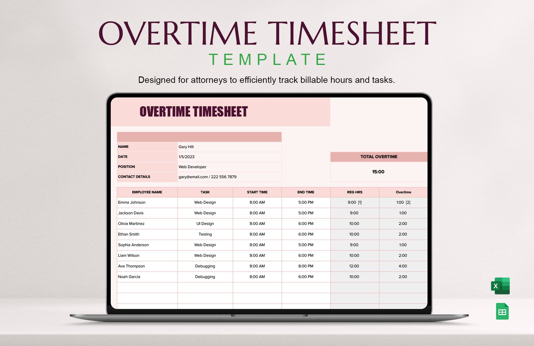 Free Overtime Timesheet Template in Excel, Google Sheets