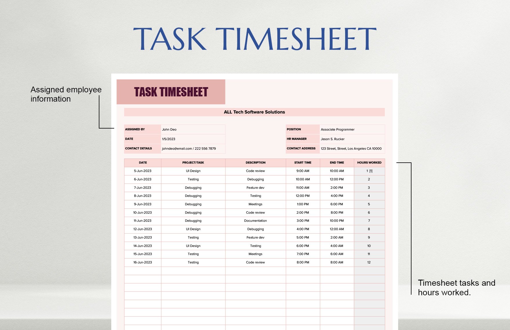 Task Timesheet Template