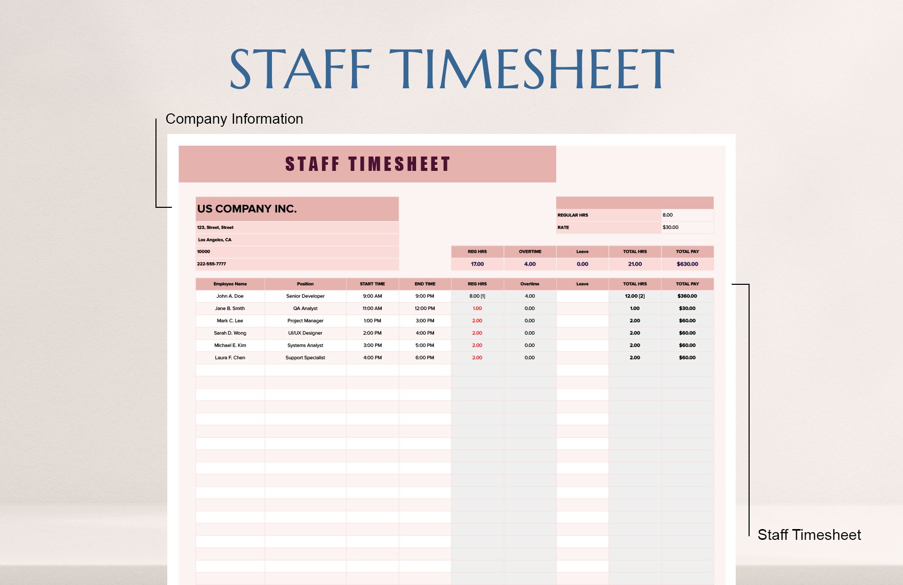 Staff Timesheet Template