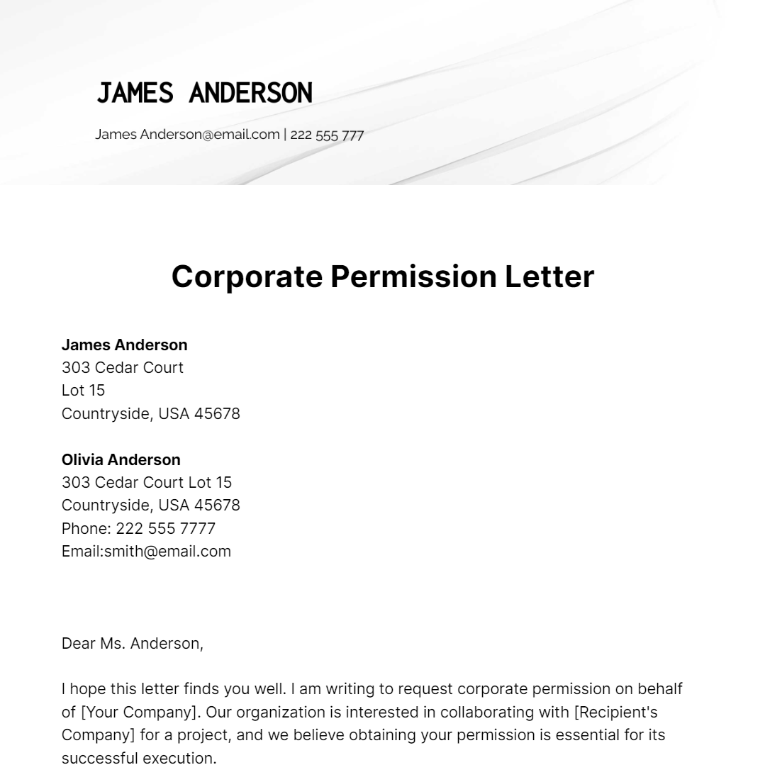 Corporate Permission Letter Template