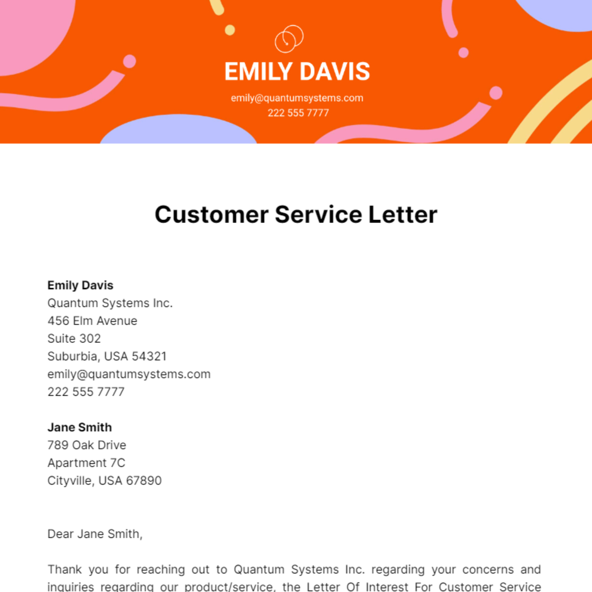 Free Letter Of Interest For Customer Service Position Template