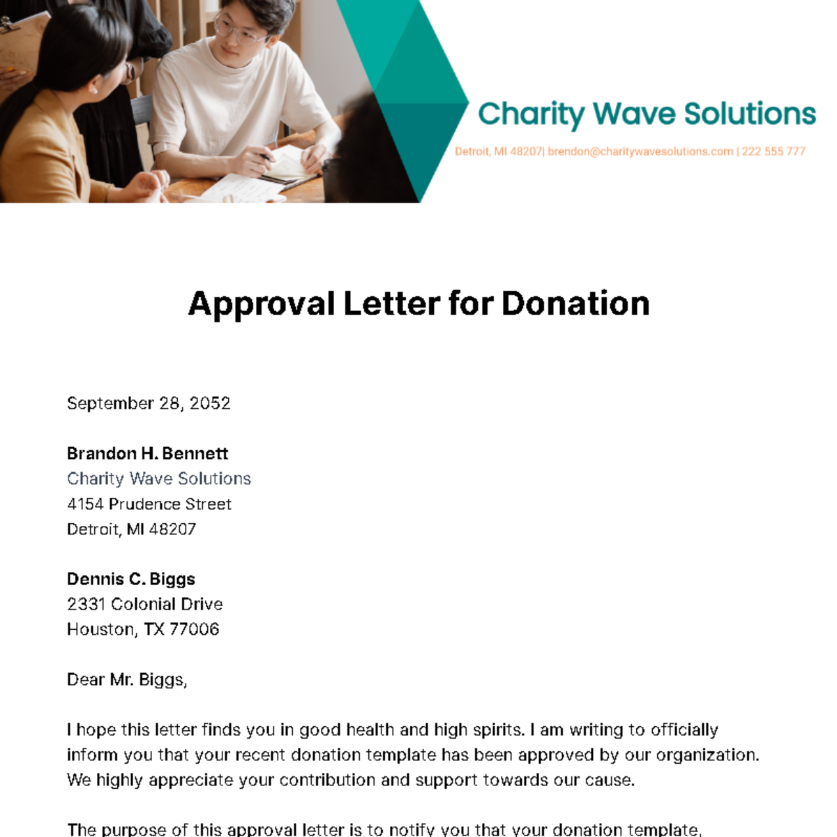 Approval Letter for Donation  Template