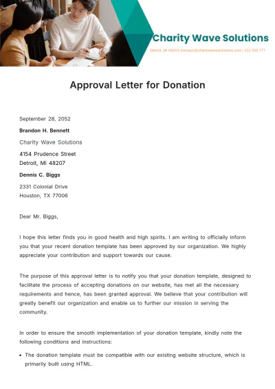 Free Approval Letter for Donation  Template to Edit Online
