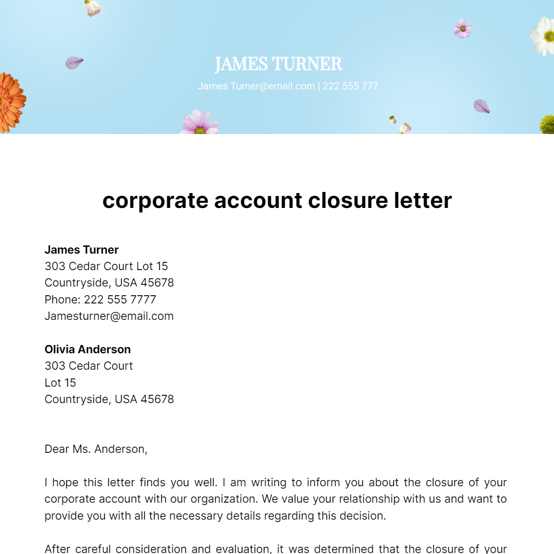 Corporate Account Closure Letter Template