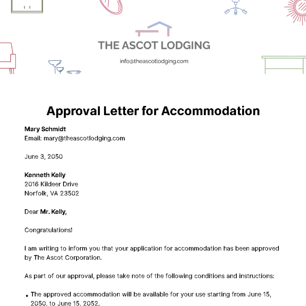 Free Approval Letter for Accommodation  Template