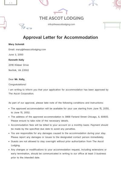 Free Approval Letter for Accommodation  Template to Edit Online