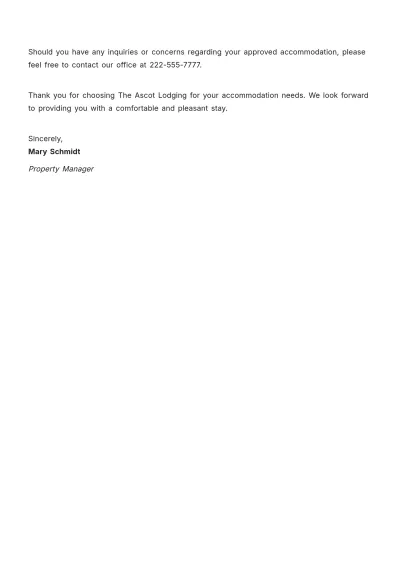 Free Approval Letter for Accommodation  Template to Edit Online