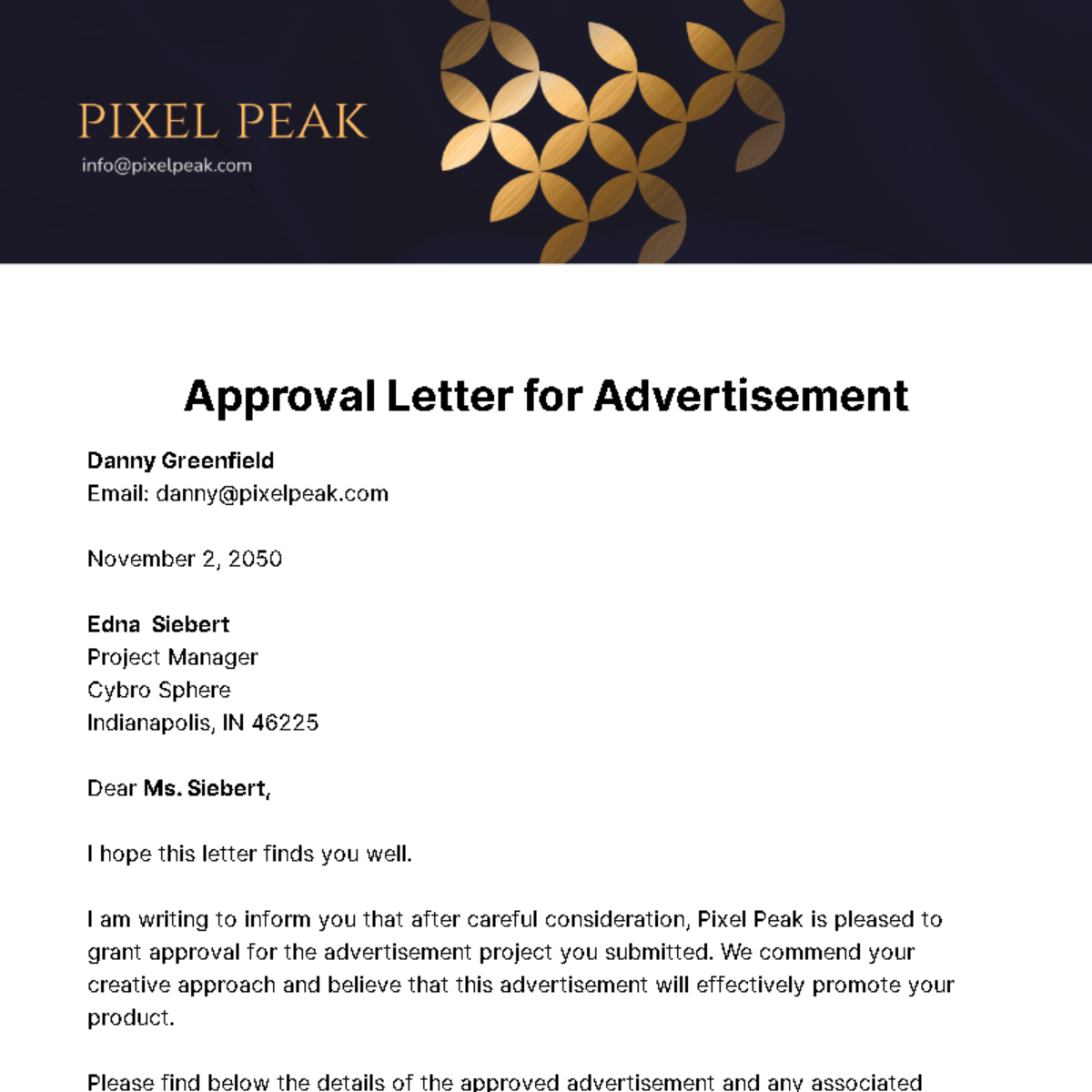 Approval Letter for Advertisement  Template