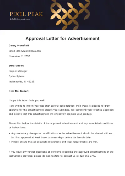 Free Approval Letter for Advertisement  Template to Edit Online