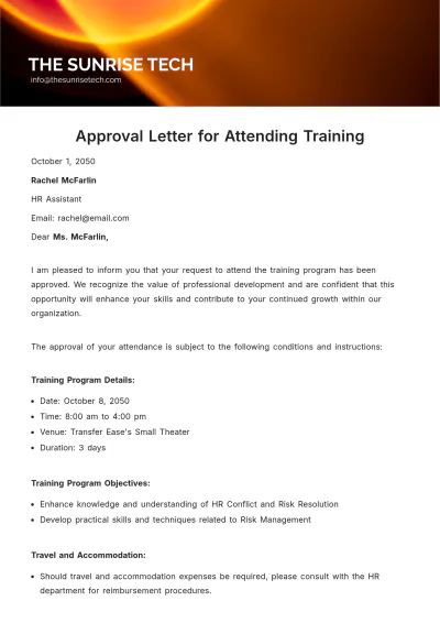 Free Approval Letter for Attending Training  Template to Edit Online