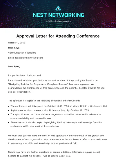Free Approval Letter for Attending Conference  Template to Edit Online
