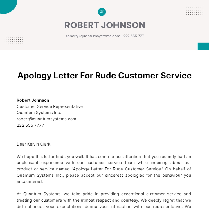 Apology Letter For Rude Customer Service Template