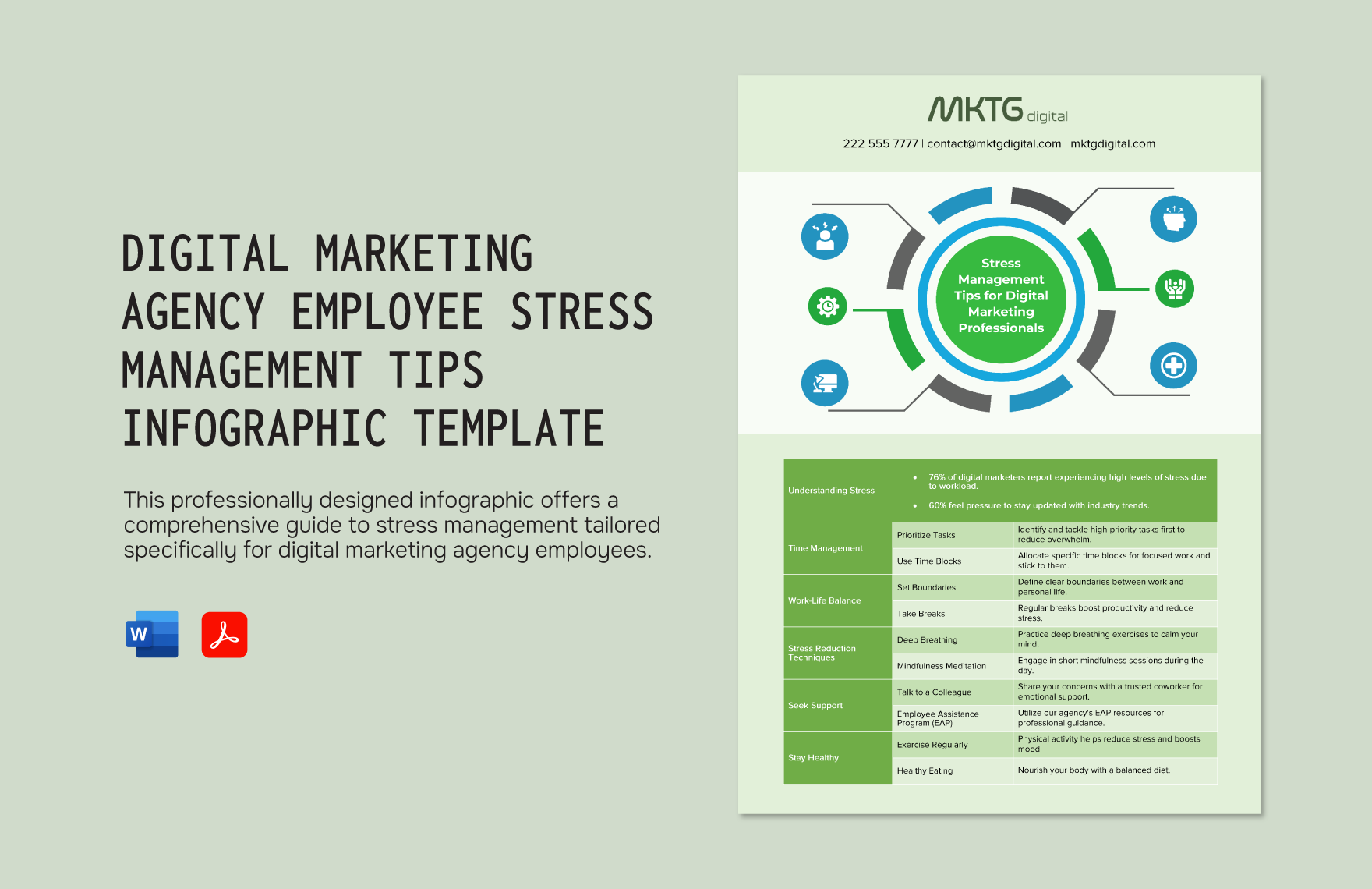 Digital Marketing Agency Employee Stress Management Tips Infographic Template