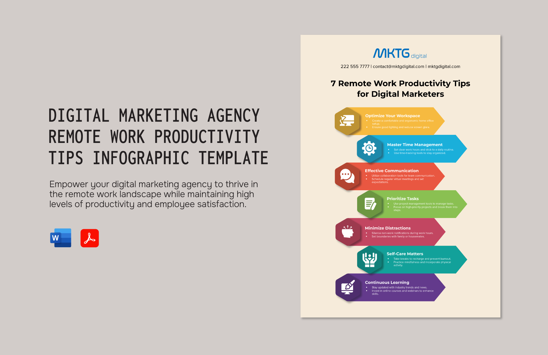 Digital Marketing Agency Remote Work Productivity Tips Infographic Template
