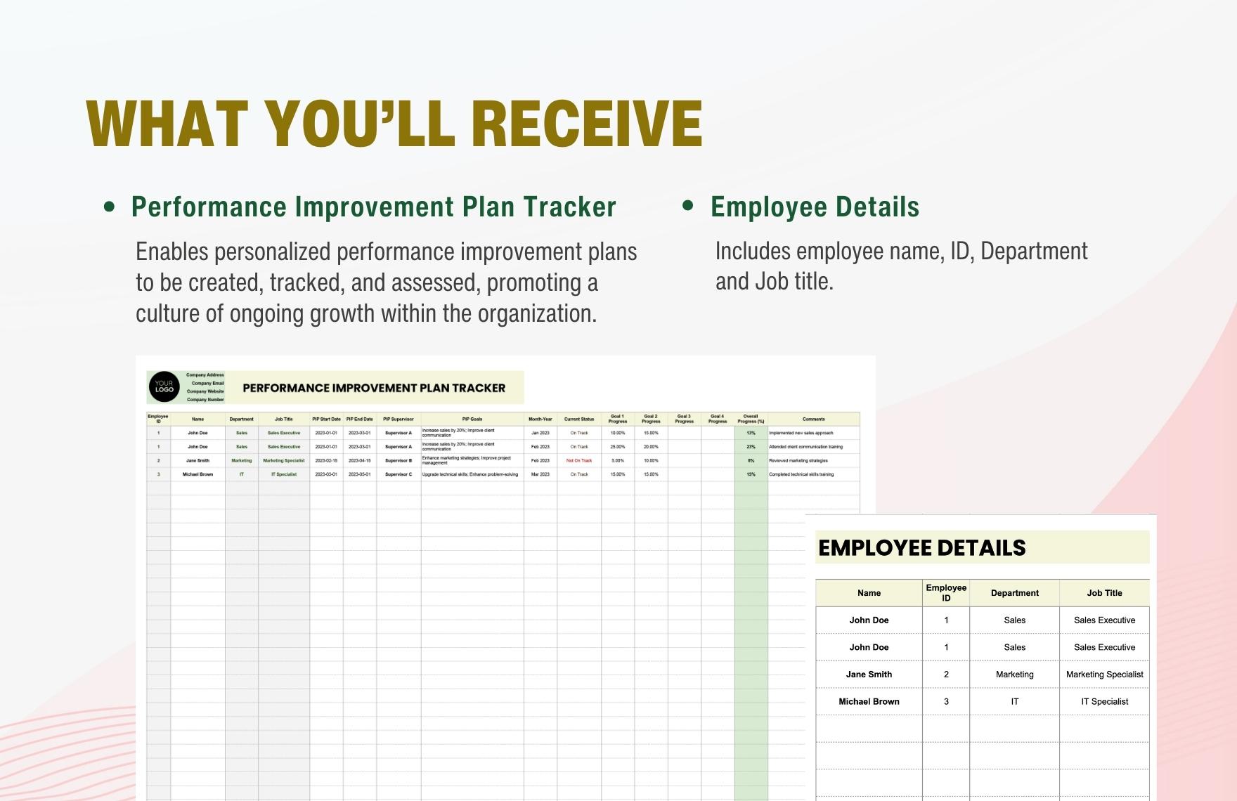 Performance Improvement Plan Tracker HR Template