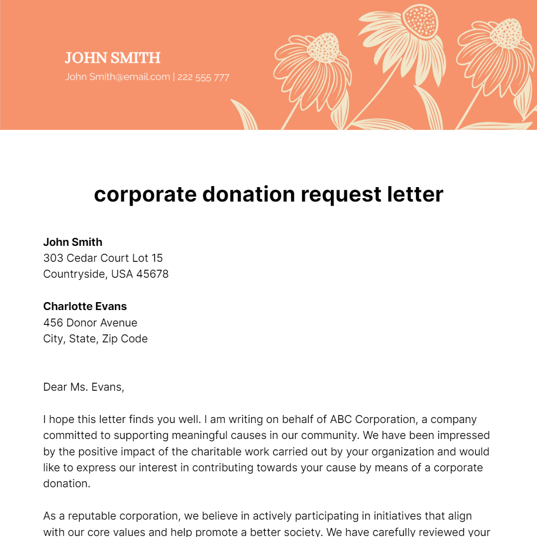 Corporate Donation Request Letter Template