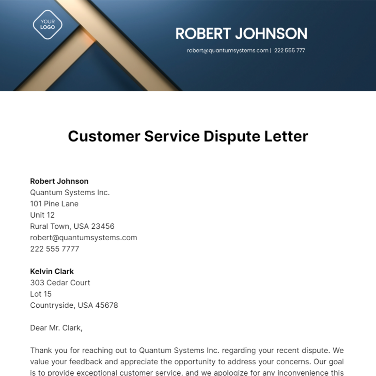 Customer Service Dispute Letter Template