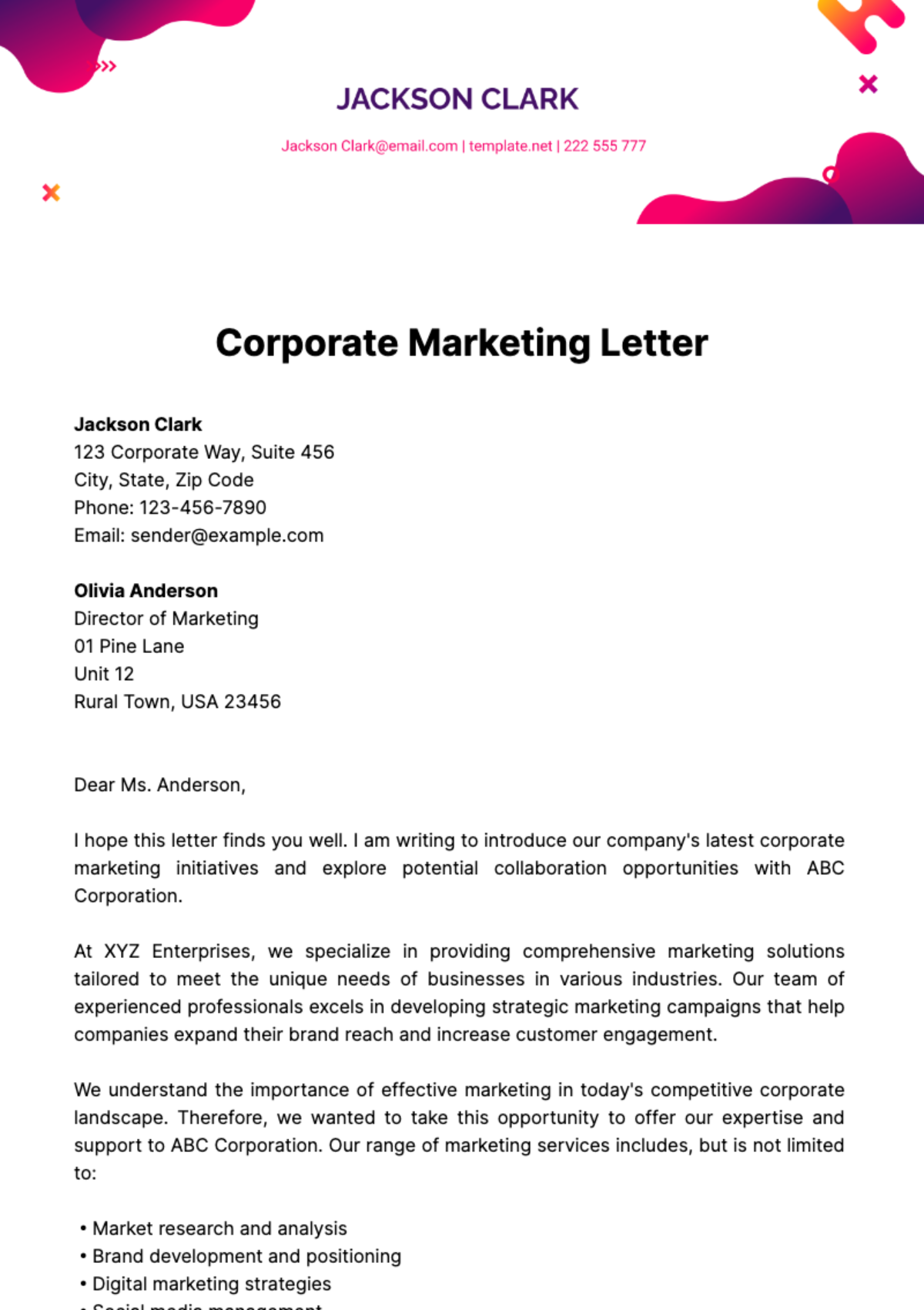 Free Corporate Marketing Letter Template