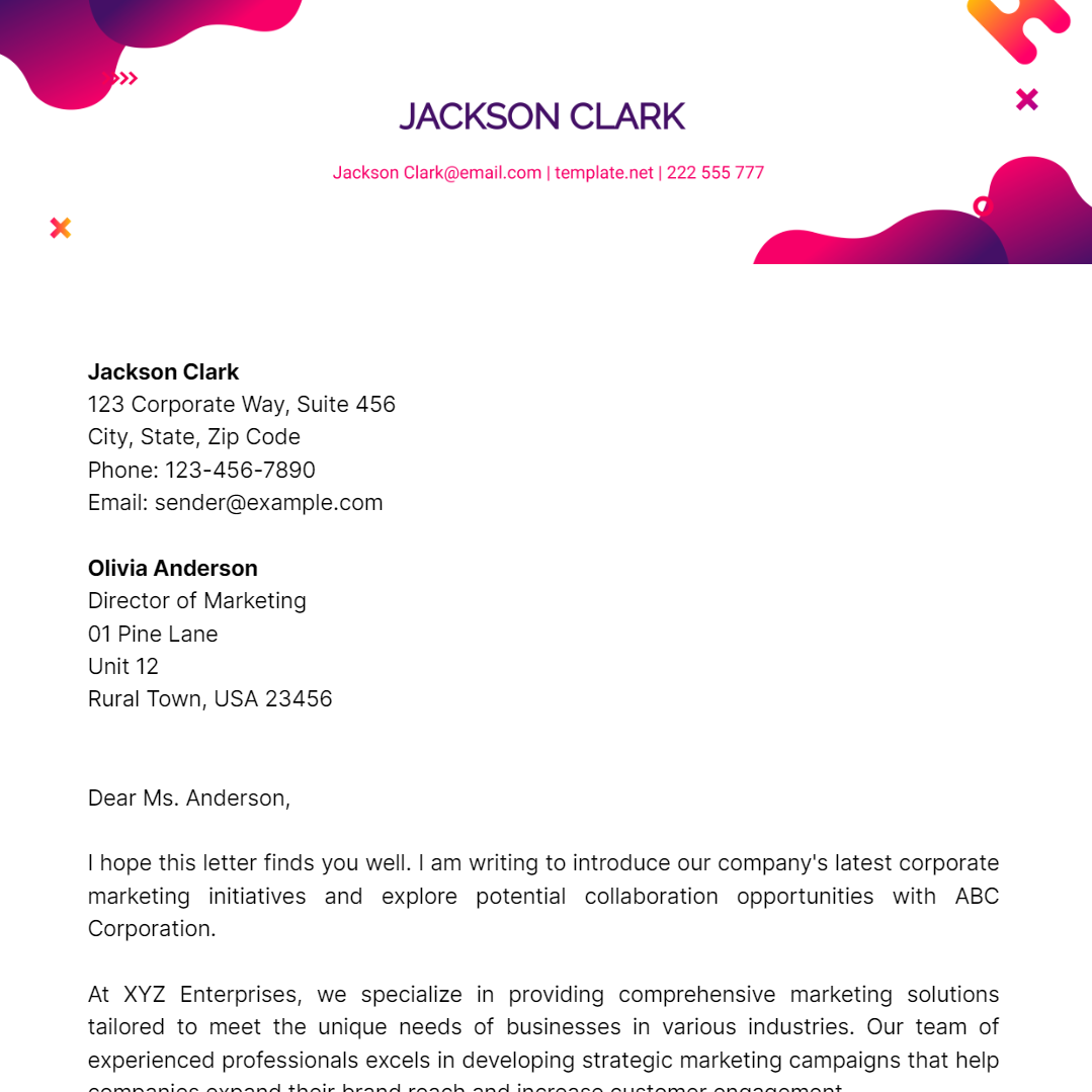 Corporate Marketing Letter Template - Edit Online & Download Example ...