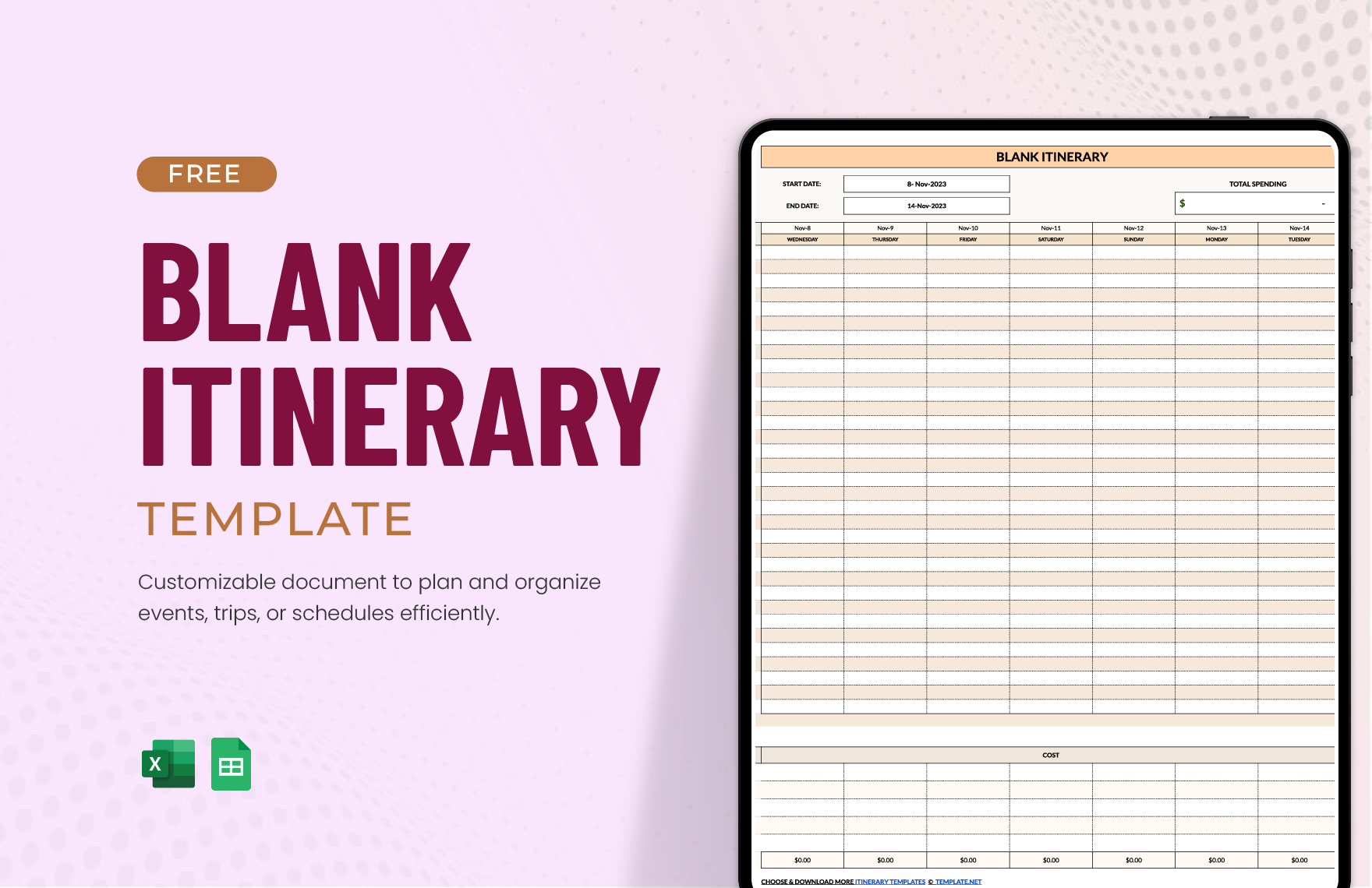 Blank Itinerary Template