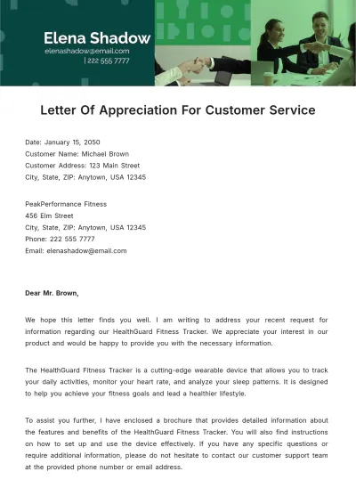Free Letter Of Appreciation For Customer Service Template to Edit Online
